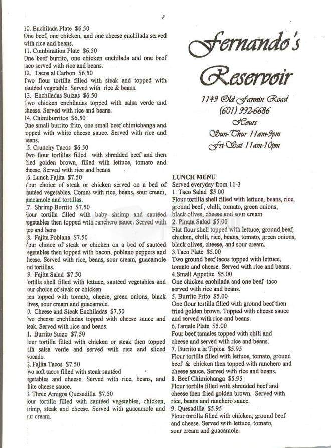 Fernando's - Jackson, MS menu_pic