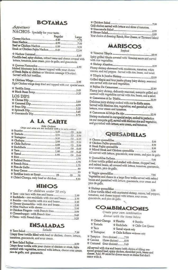 Cozumel Mexican Restaurant - Ridgeland, MS menu_pic