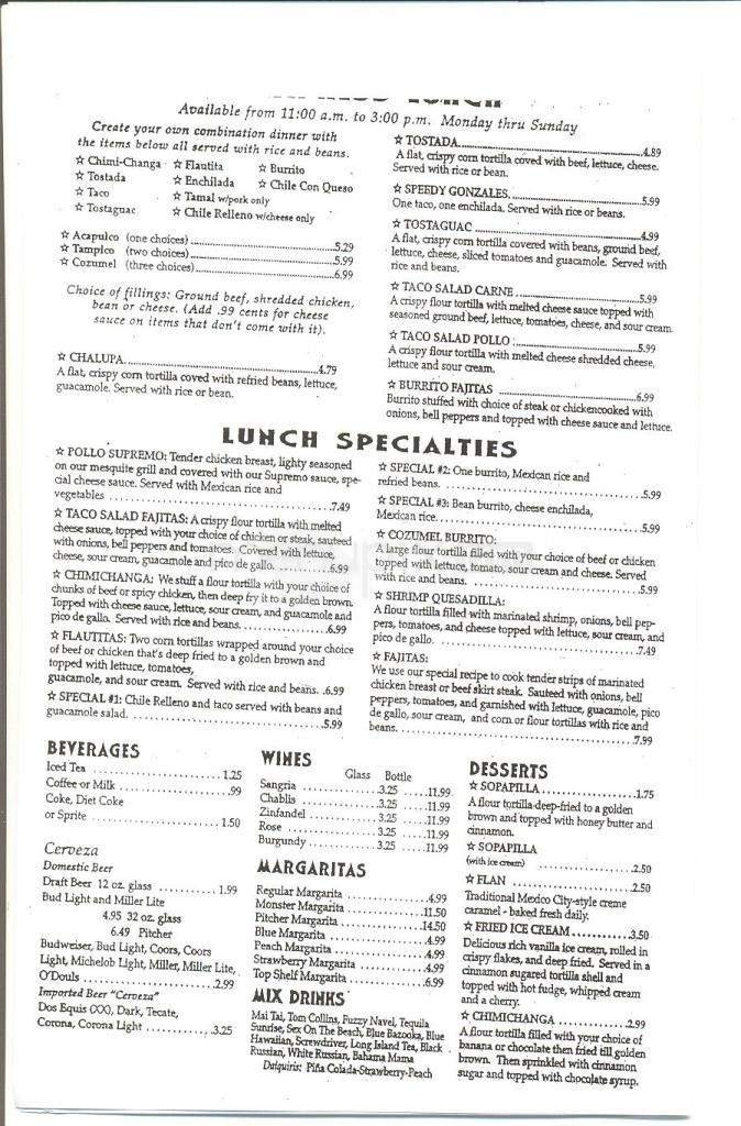 Cozumel Mexican Restaurant - Ridgeland, MS menu_pic