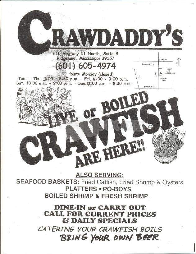 Crawdaddy's - Ridgeland, MS menu_pic