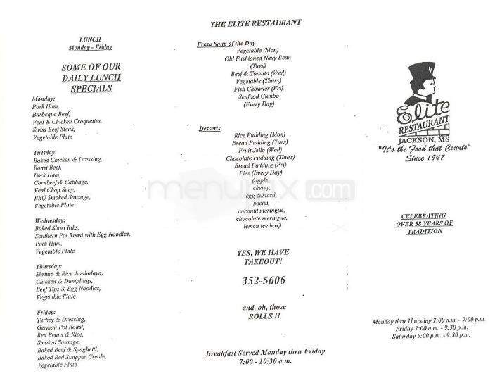 Elite Restaurant - Jackson, MS menu_pic