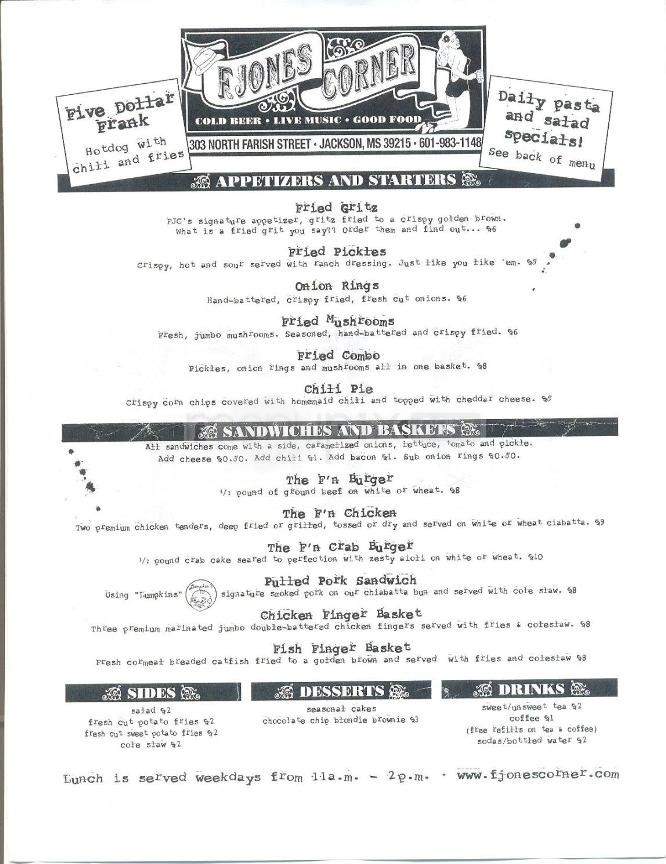 F. Jones Corner - Jackson, MS menu_pic