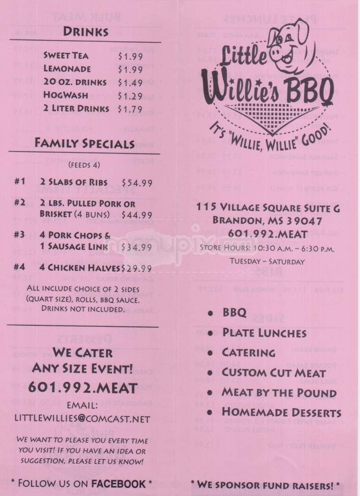 Little Willies BBQ - Brandon, MS menu_pic