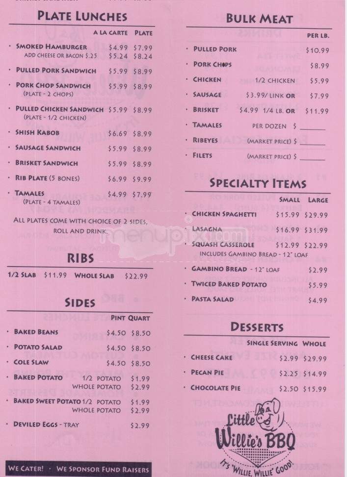 Little Willies BBQ - Brandon, MS menu_pic