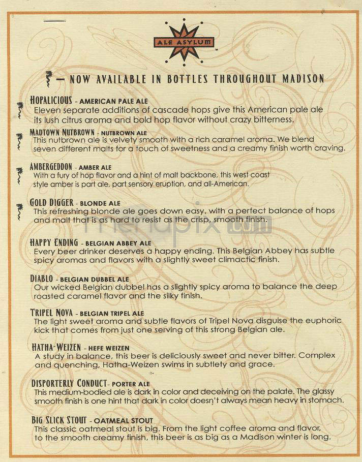 Ale Asylum - Madison, WI menu_pic