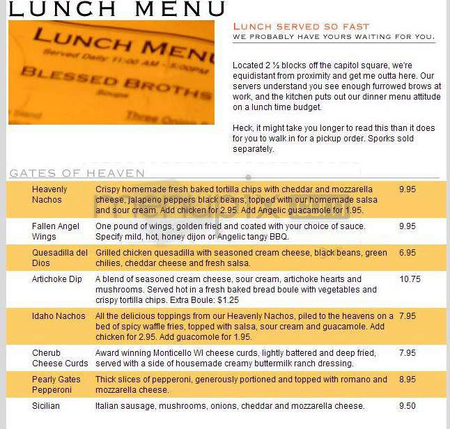 Angelic Brewing Company - Madison, WI menu_pic