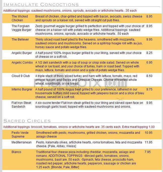 Angelic Brewing Company - Madison, WI menu_pic