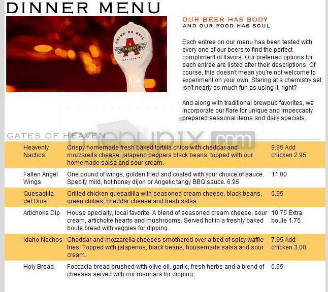 Angelic Brewing Company - Madison, WI menu_pic