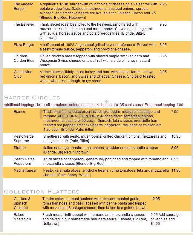Angelic Brewing Company - Madison, WI menu_pic