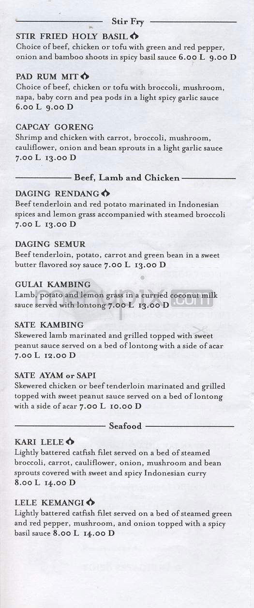Bandung Indonesian Restaurant - Madison, WI menu_pic