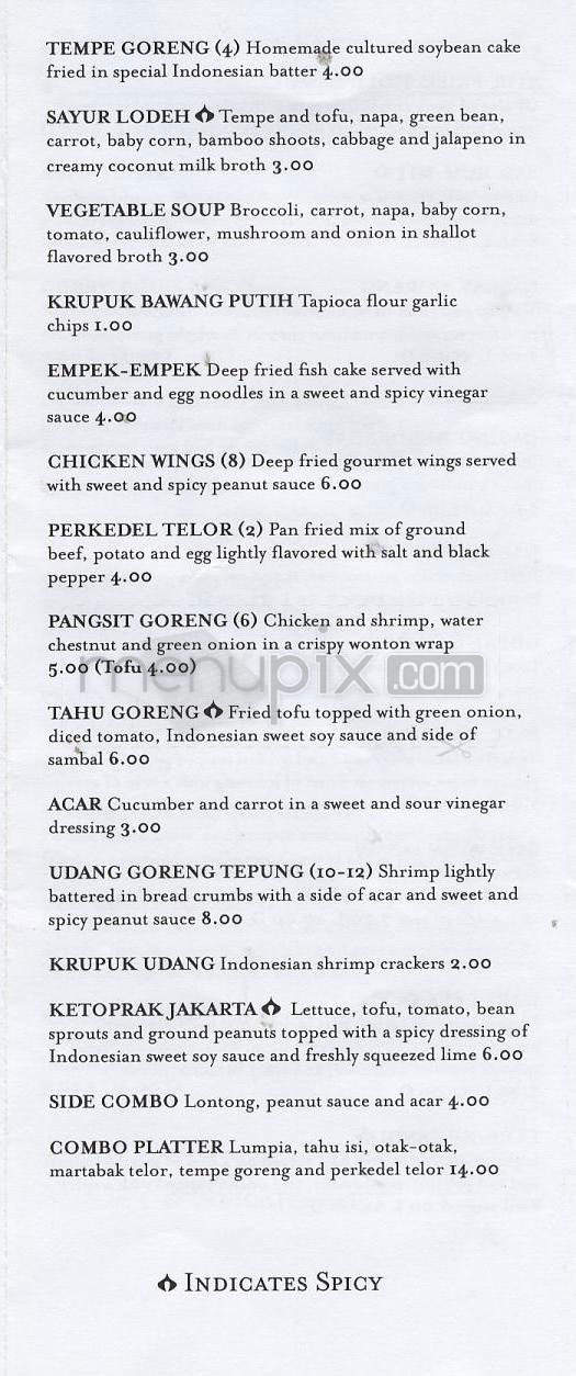Bandung Indonesian Restaurant - Madison, WI menu_pic