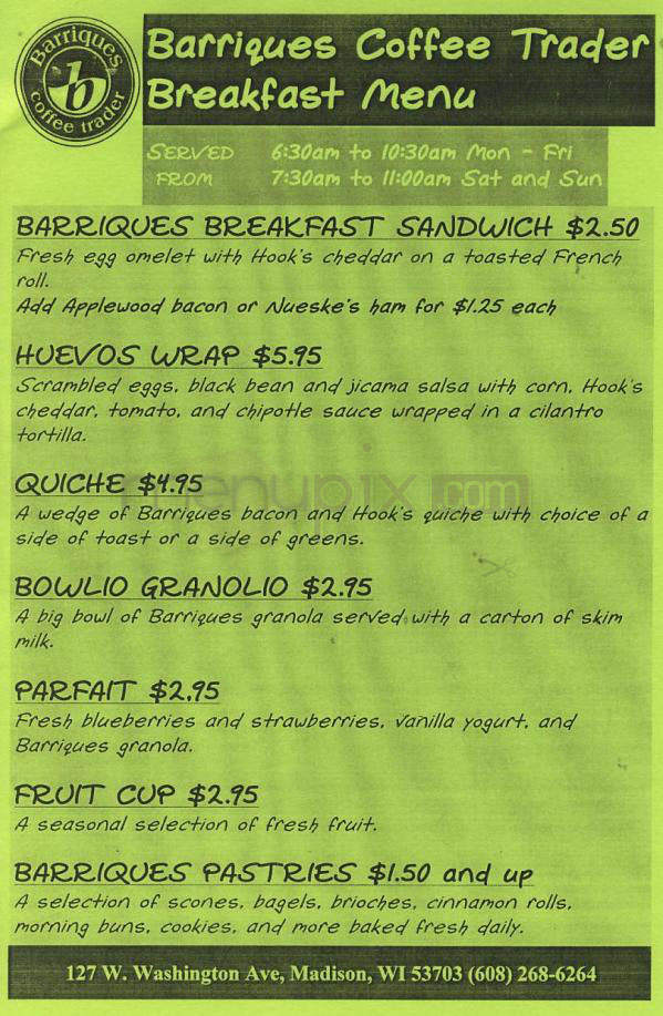 Barriques Coffee Trader - Madison, WI menu_pic