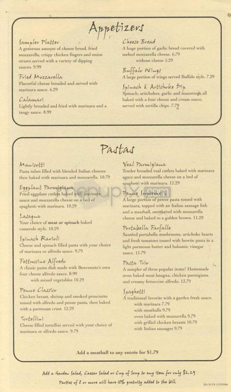 Benvenuto's Italian Grill - Fitchburg, WI menu_pic