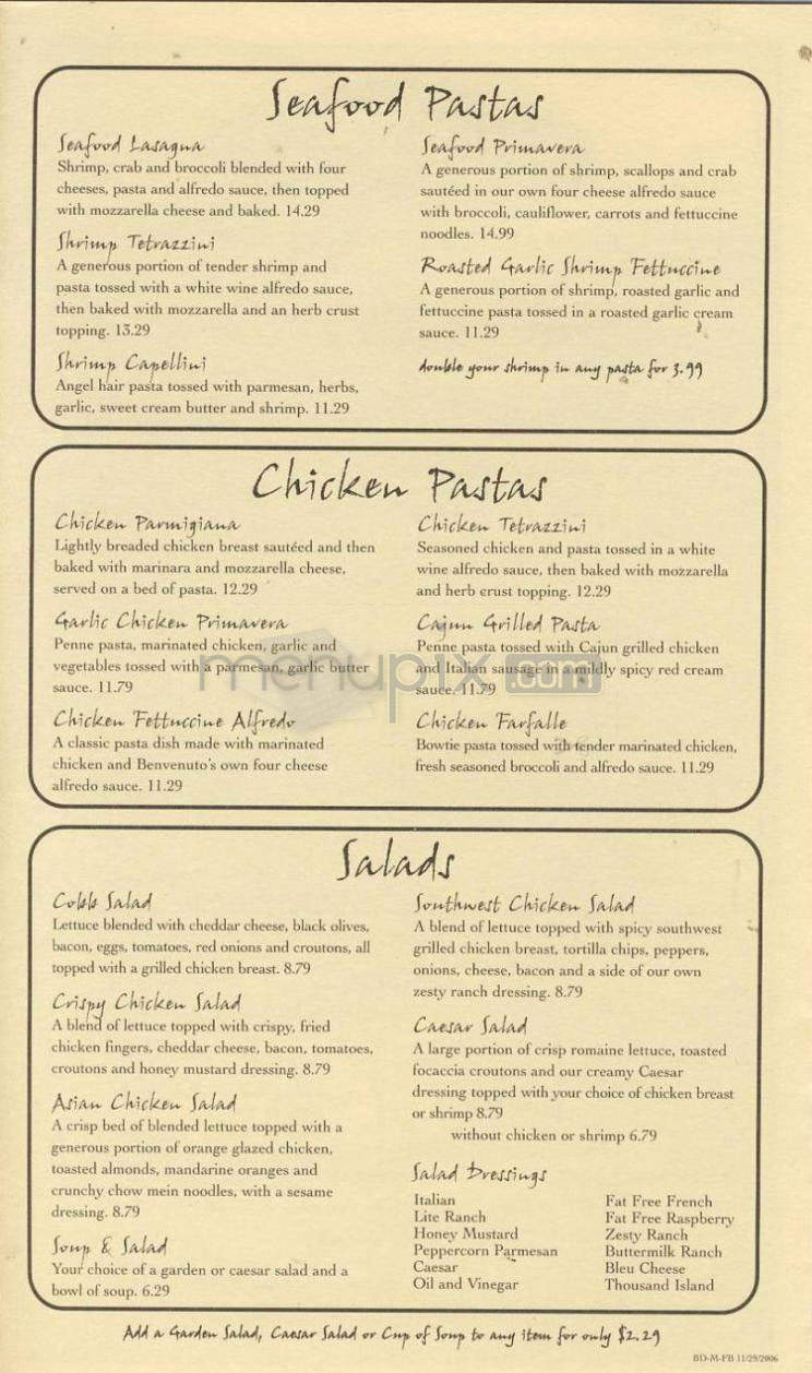 Benvenuto's Italian Grill - Fitchburg, WI menu_pic
