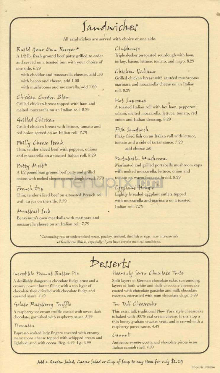 Benvenuto's Italian Grill - Fitchburg, WI menu_pic