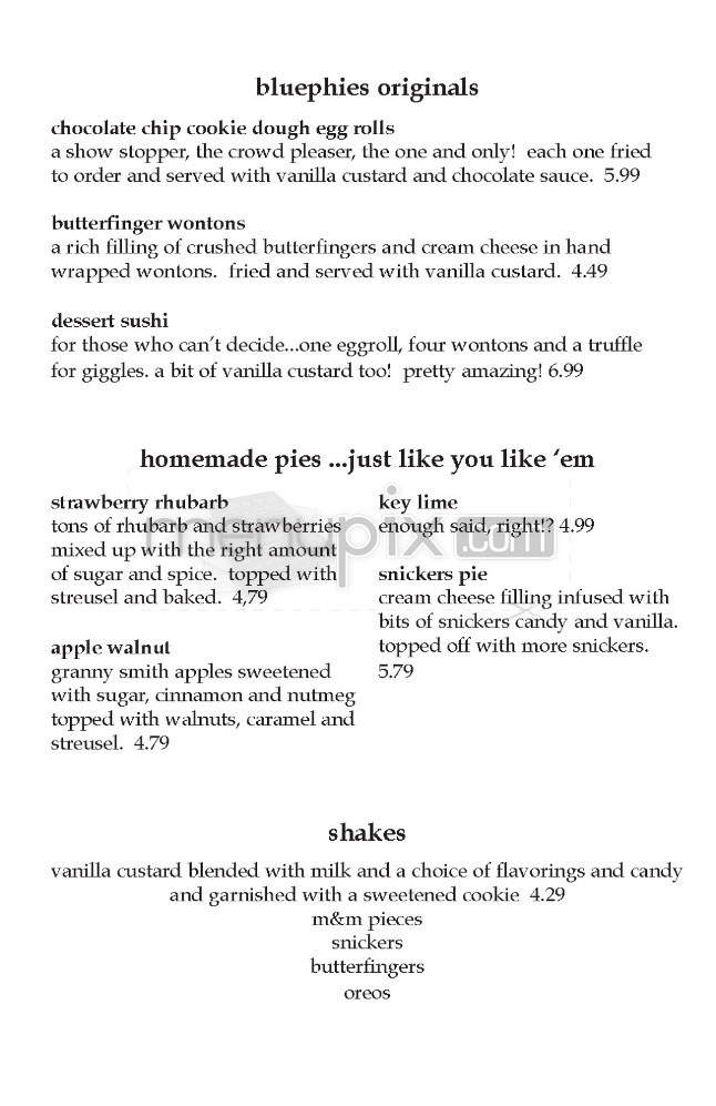 Bluephies - Madison, WI menu_pic