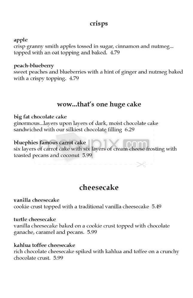 Bluephies - Madison, WI menu_pic