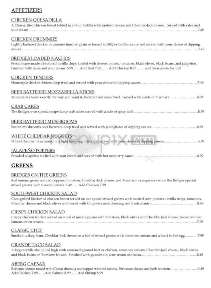 Bridges on the Green (Bridges Golf Course) - Madison, WI menu_pic