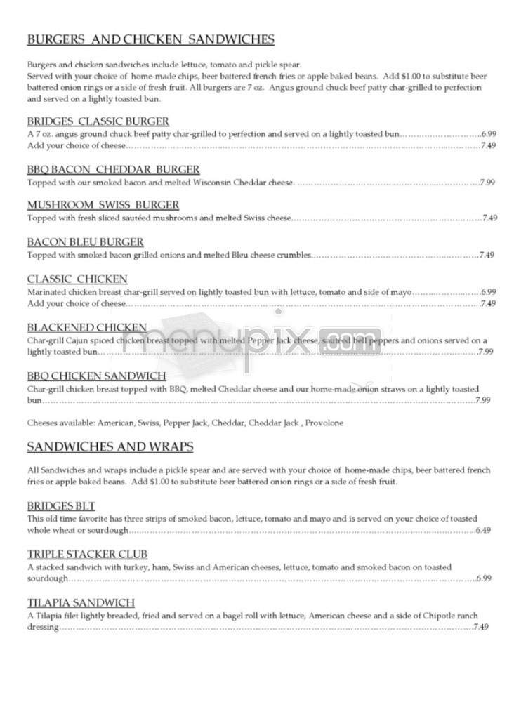 Bridges on the Green (Bridges Golf Course) - Madison, WI menu_pic