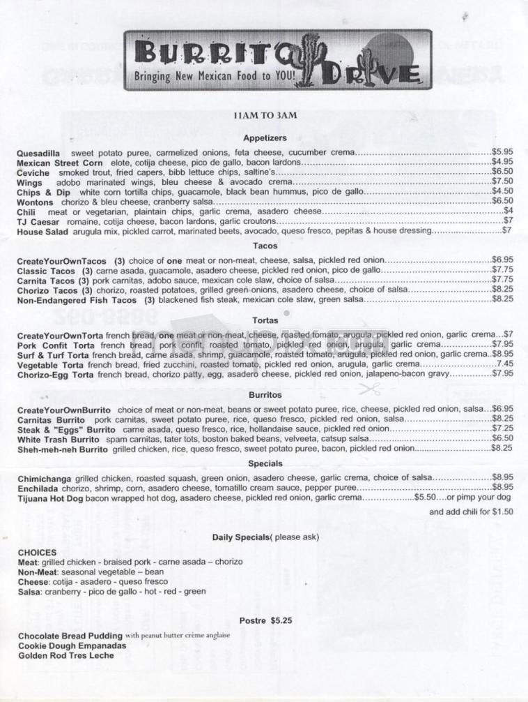 Burrito Drive - Madison, WI menu_pic