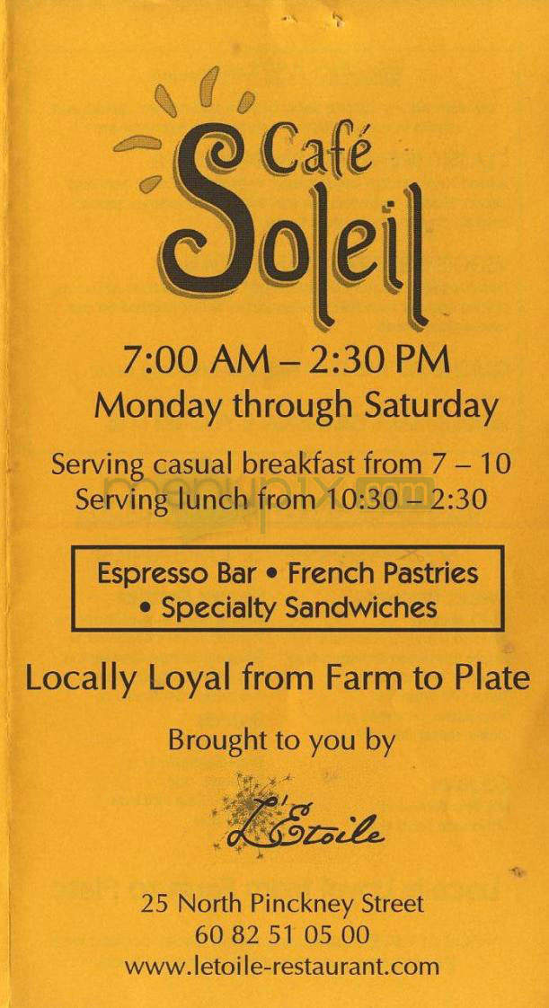 Cafe Soleil - Madison, WI menu_pic