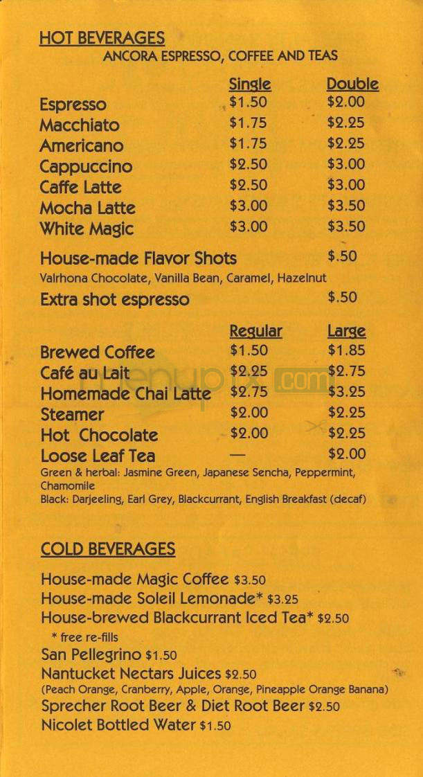 Cafe Soleil - Madison, WI menu_pic