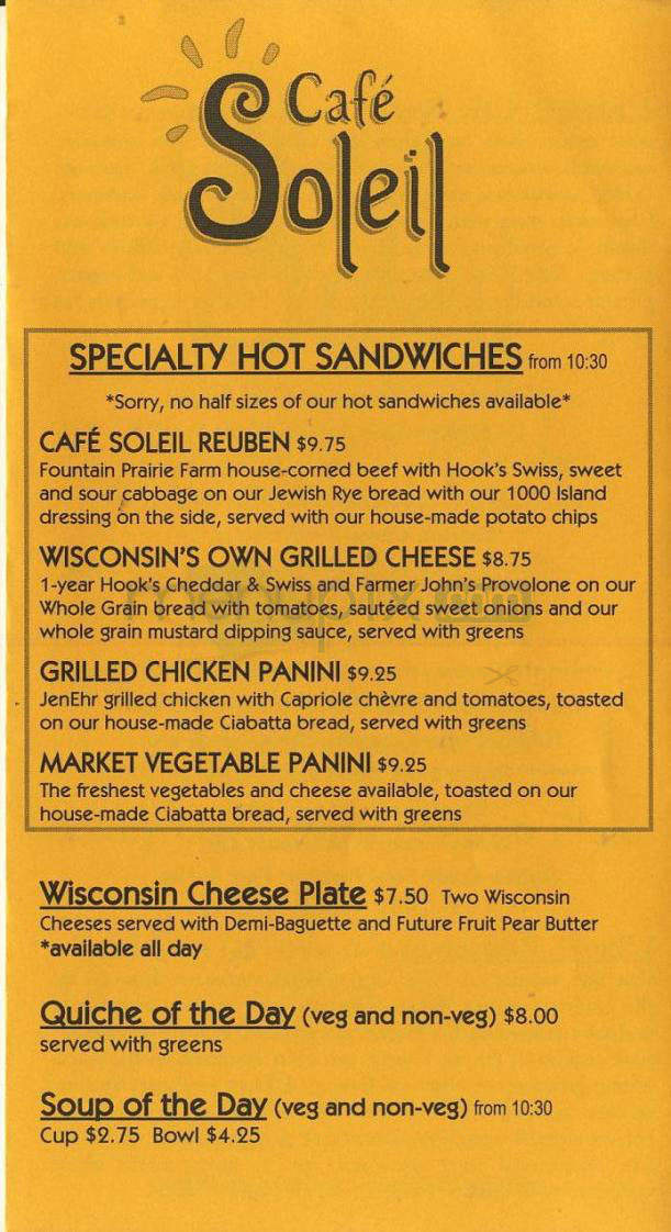 Cafe Soleil - Madison, WI menu_pic