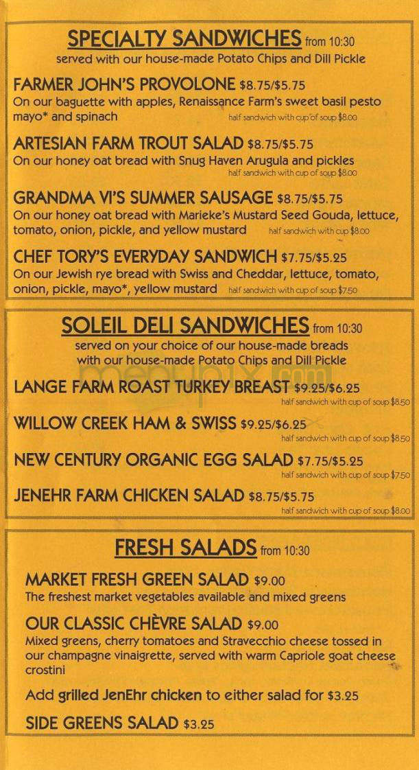 Cafe Soleil - Madison, WI menu_pic