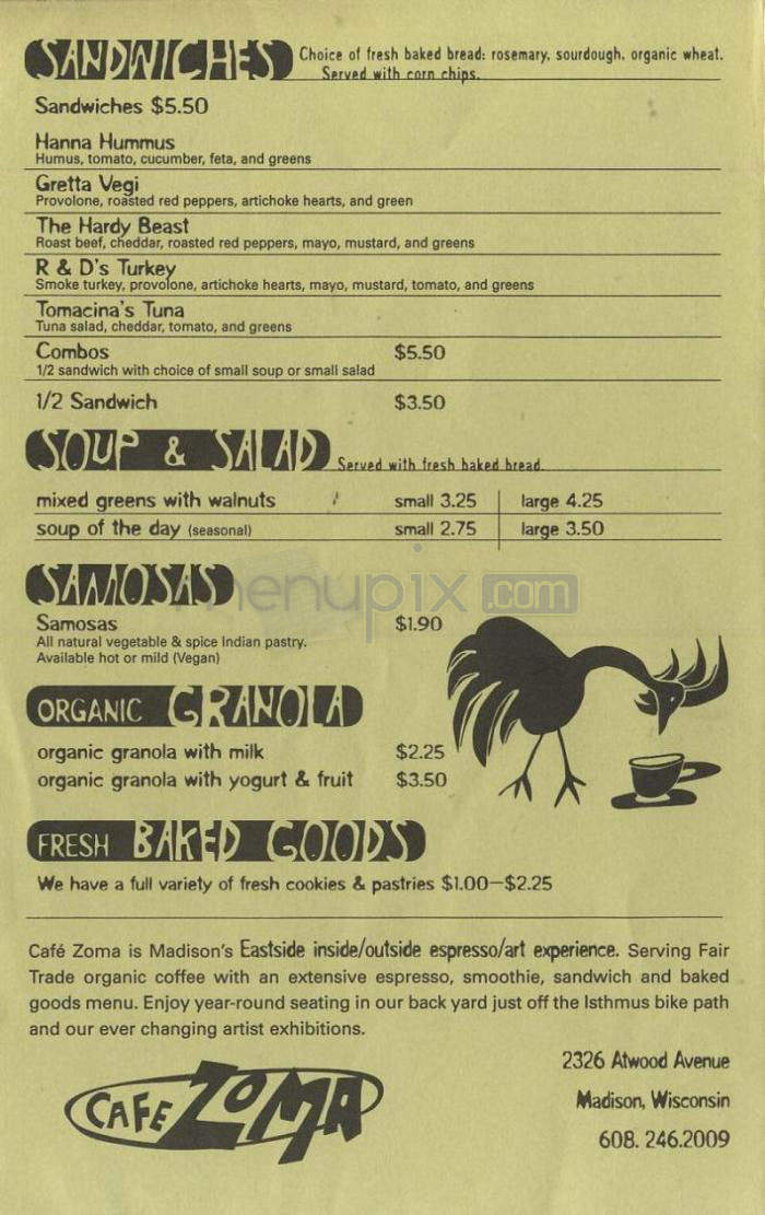 Cafe Zoma - Madison, WI menu_pic