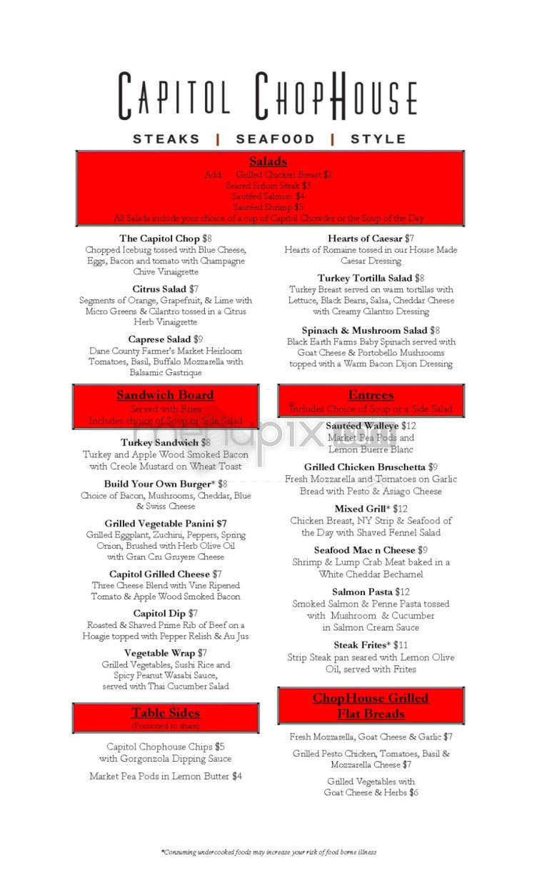 Capitol Chophouse - Madison, WI menu_pic