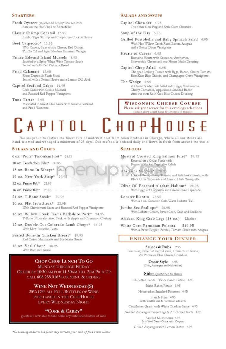 Capitol Chophouse - Madison, WI menu_pic
