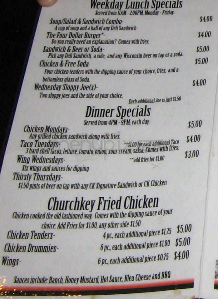 The Churchkey Pub and Grill - Madison, WI menu_pic