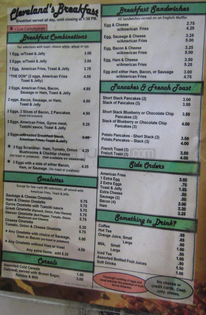 Cleveland's Diner - Madison, WI menu_pic