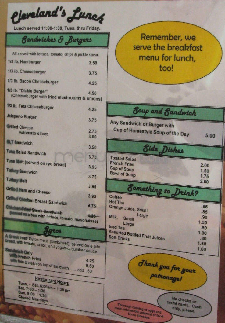 Cleveland's Diner - Madison, WI menu_pic