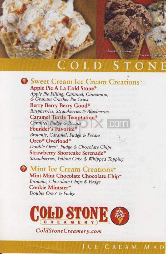 Cold Stone Creamery - Madison, WI menu_pic