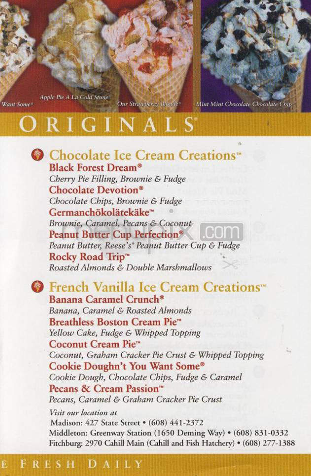 Cold Stone Creamery - Madison, WI menu_pic