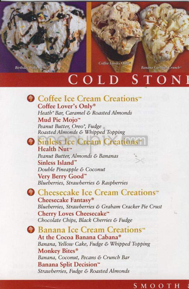 Cold Stone Creamery - Madison, WI menu_pic