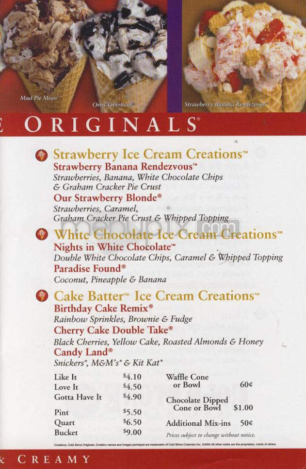 Cold Stone Creamery - Madison, WI menu_pic