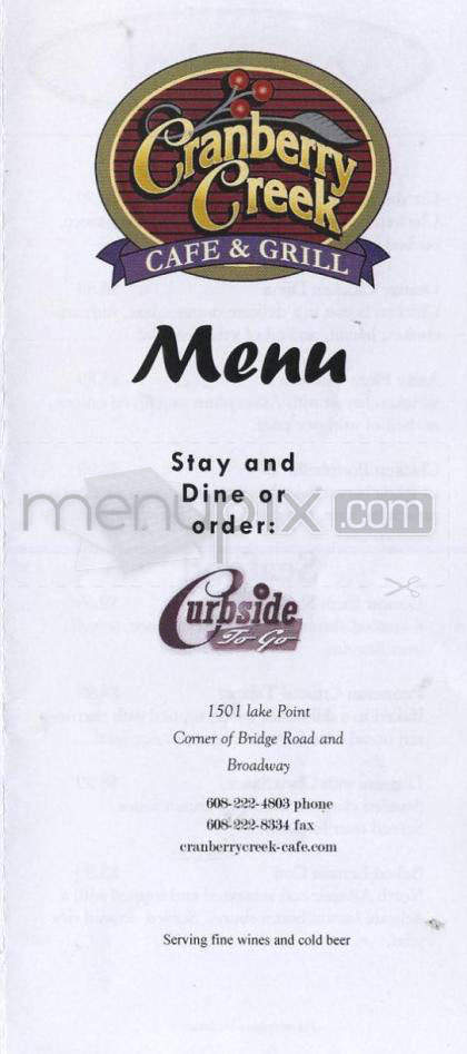 Cranberry Creek Cafe - Madison, WI menu_pic