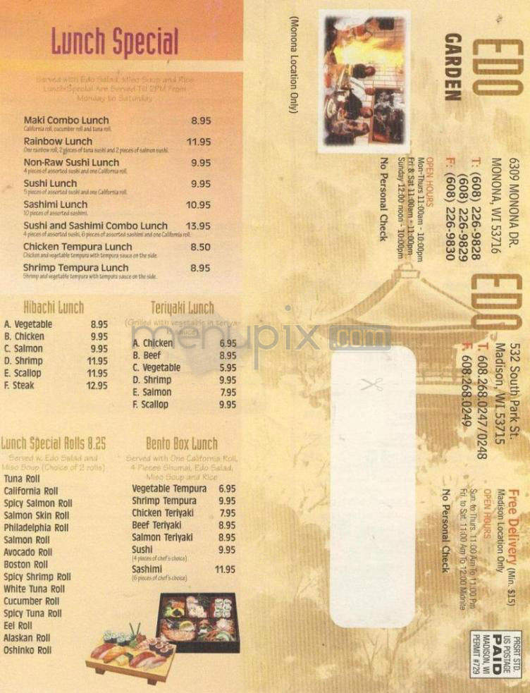 Edo Garden Japanese Restaurant - Monona, WI menu_pic
