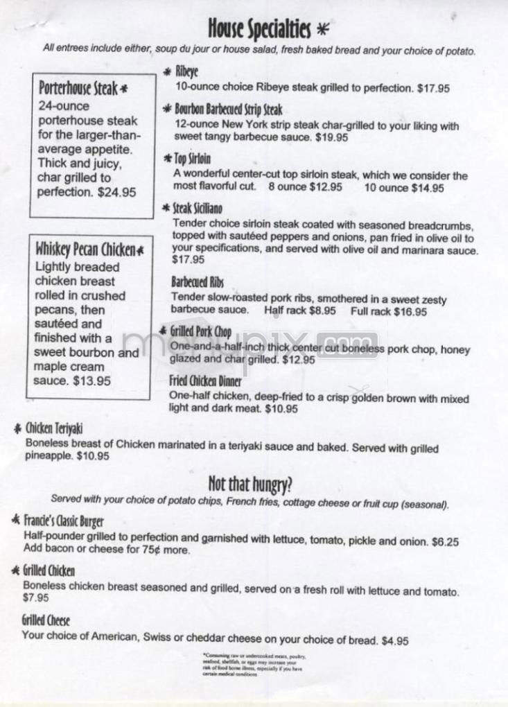 Francie's Casual Cafe (Inntowner-Best Western) - Madison, WI menu_pic