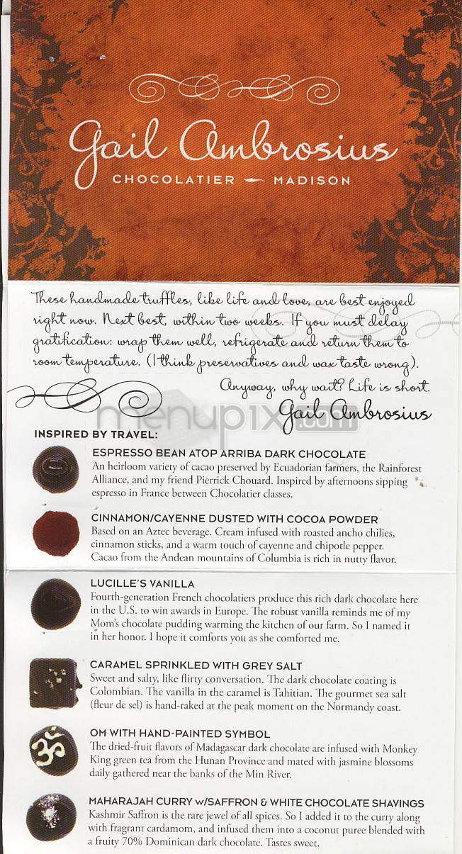 Gail Ambrosius Chocolatier - Madison, WI menu_pic