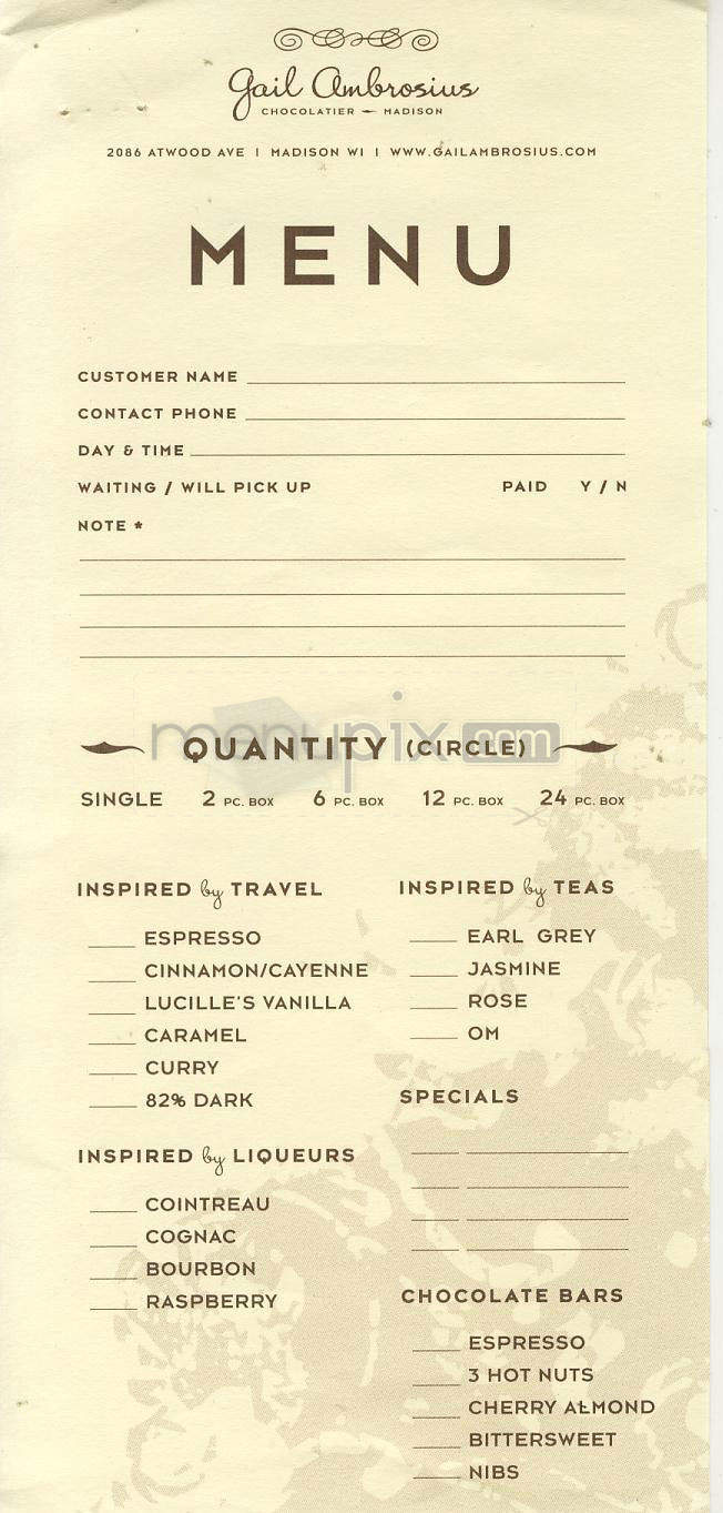 Gail Ambrosius Chocolatier - Madison, WI menu_pic