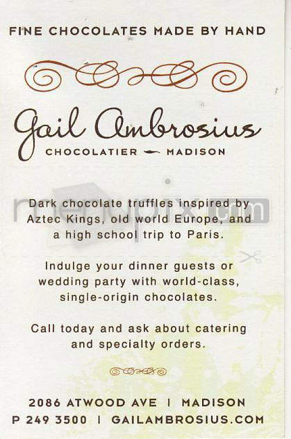 Gail Ambrosius Chocolatier - Madison, WI menu_pic