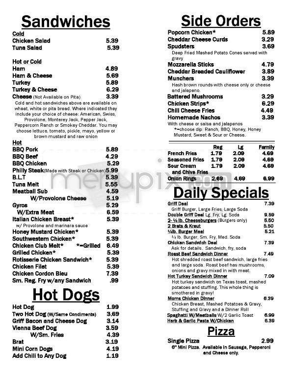 Griff's Restaurant & Frozen Custard - Madison, WI menu_pic