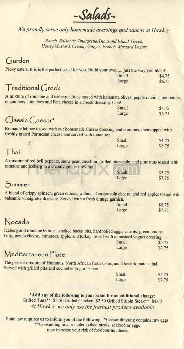 Hawk's Bar & Grill - Madison, WI menu_pic