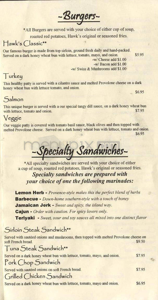 Hawk's Bar & Grill - Madison, WI menu_pic
