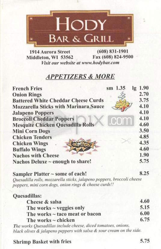 Hody Bar & Grill - Middleton, WI menu_pic