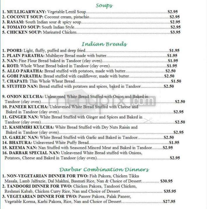 India Darbar Restaurant - Madison, WI menu_pic