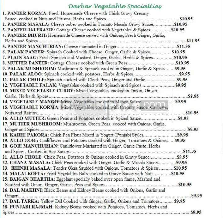 India Darbar Restaurant - Madison, WI menu_pic